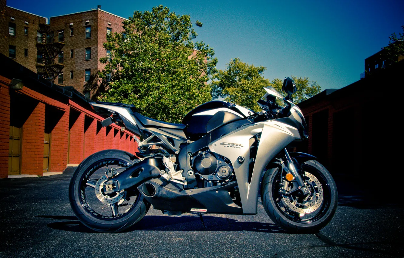 Photo wallpaper Red, Honda, Silver, Bricks, CBR1000RR-R