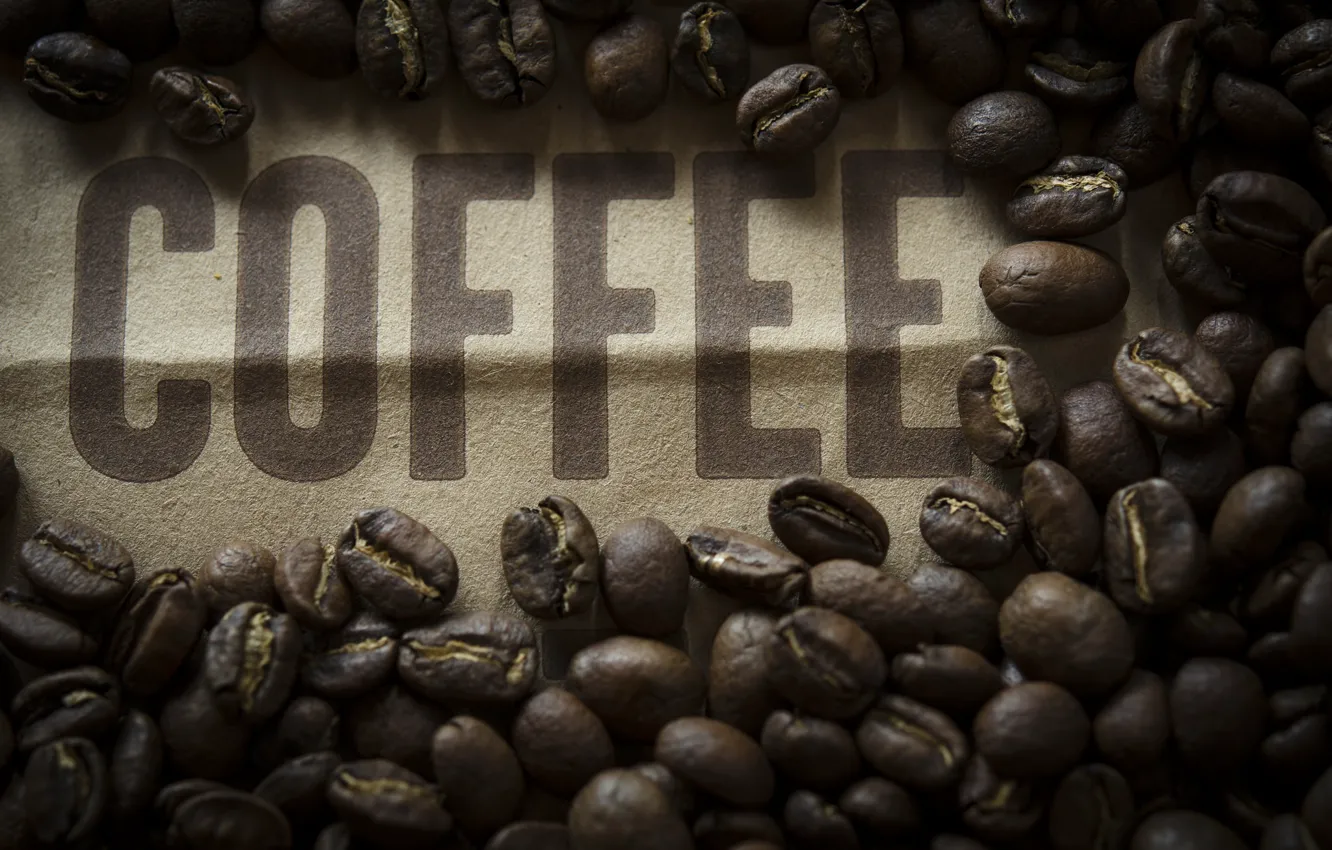 Photo wallpaper the inscription, coffee, grain