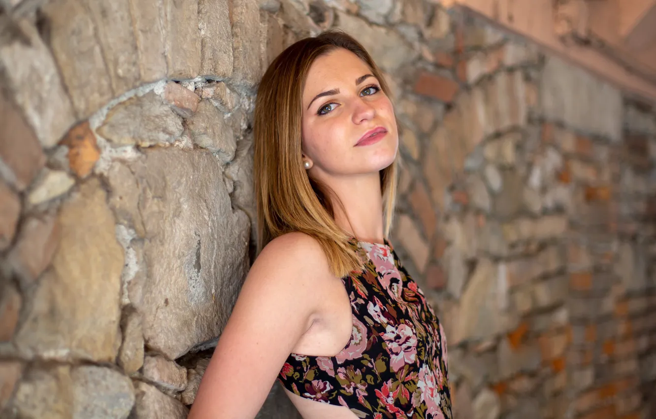 Photo wallpaper look, wall, model, dress