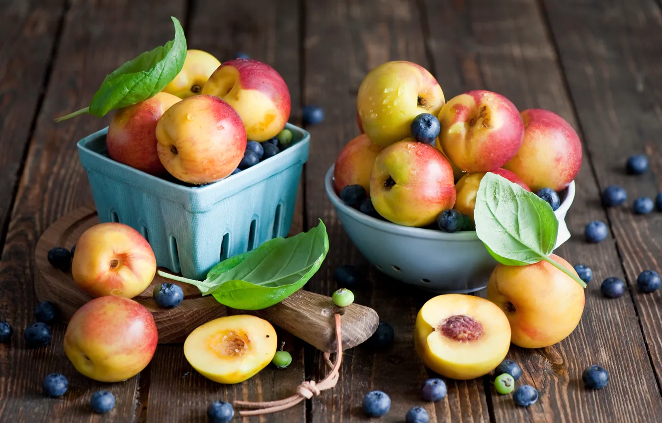 Photo wallpaper berries, nectarine, blueberries