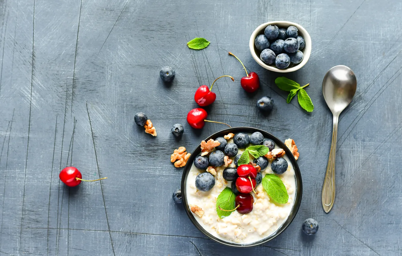Photo wallpaper berries, Breakfast, oatmeal, Natasha Breen