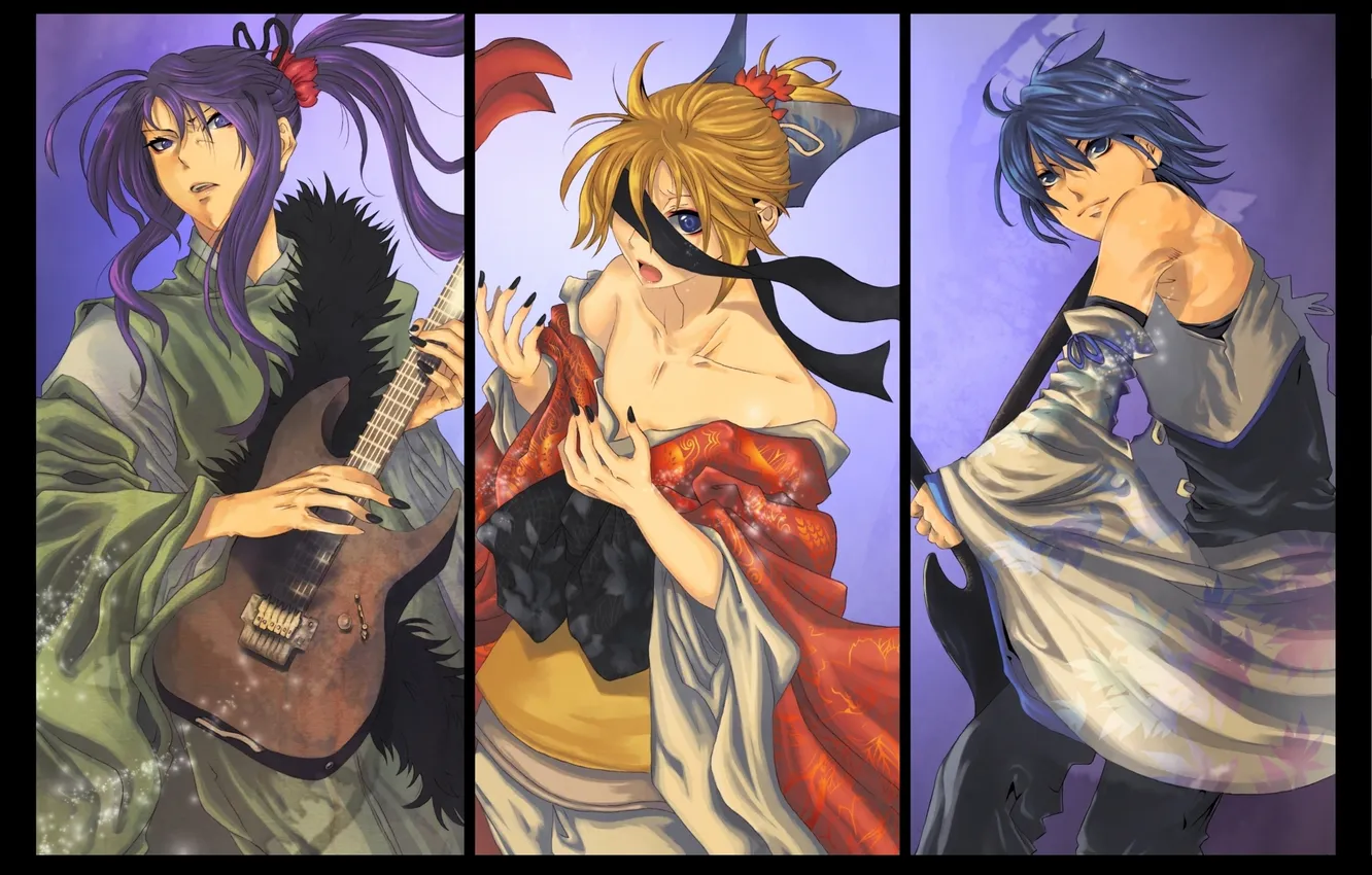 Photo wallpaper flowers, music, mood, guitar, anime, len, guy, kimono