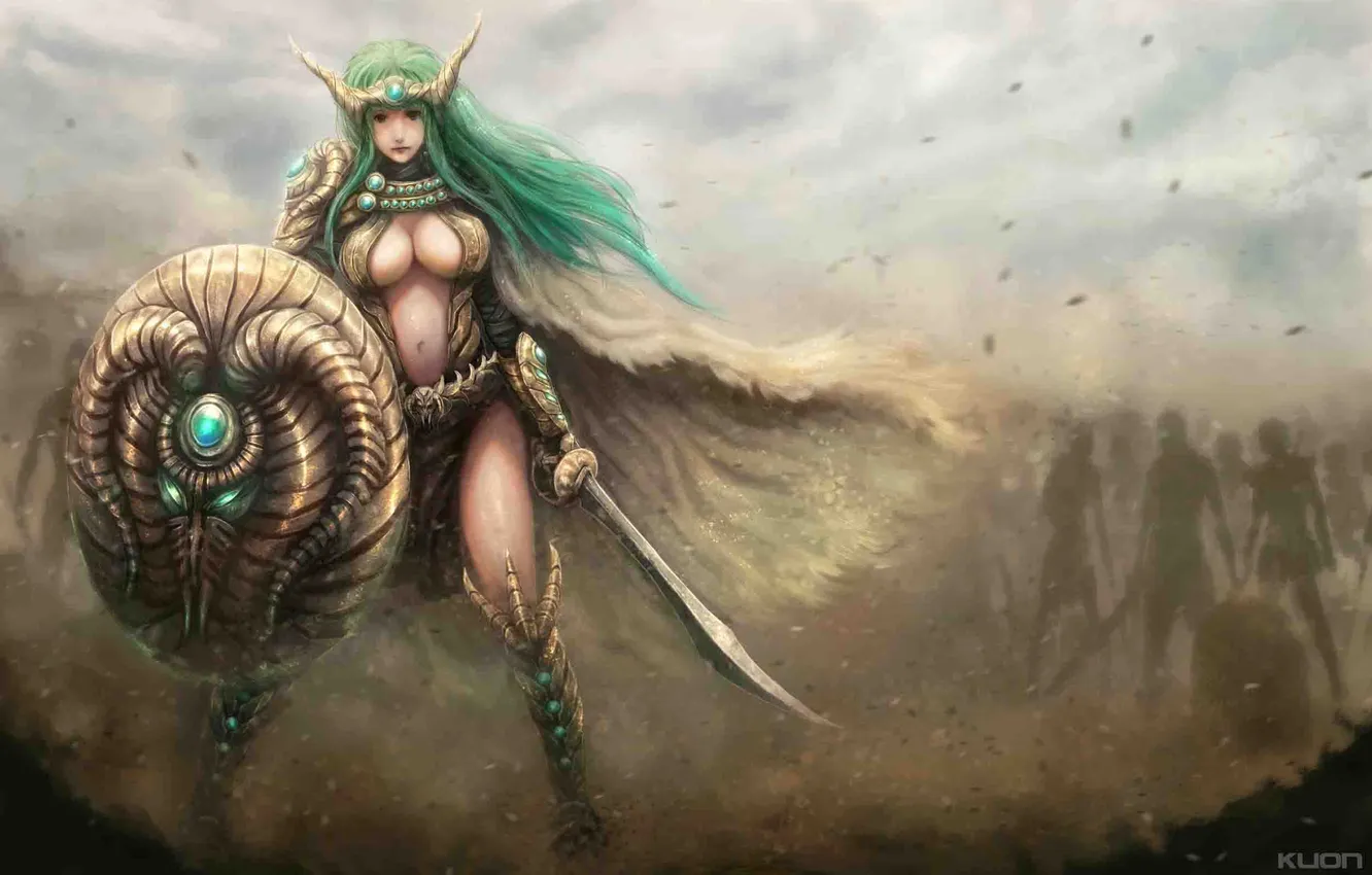 Photo wallpaper girl, sword, army, art, shield