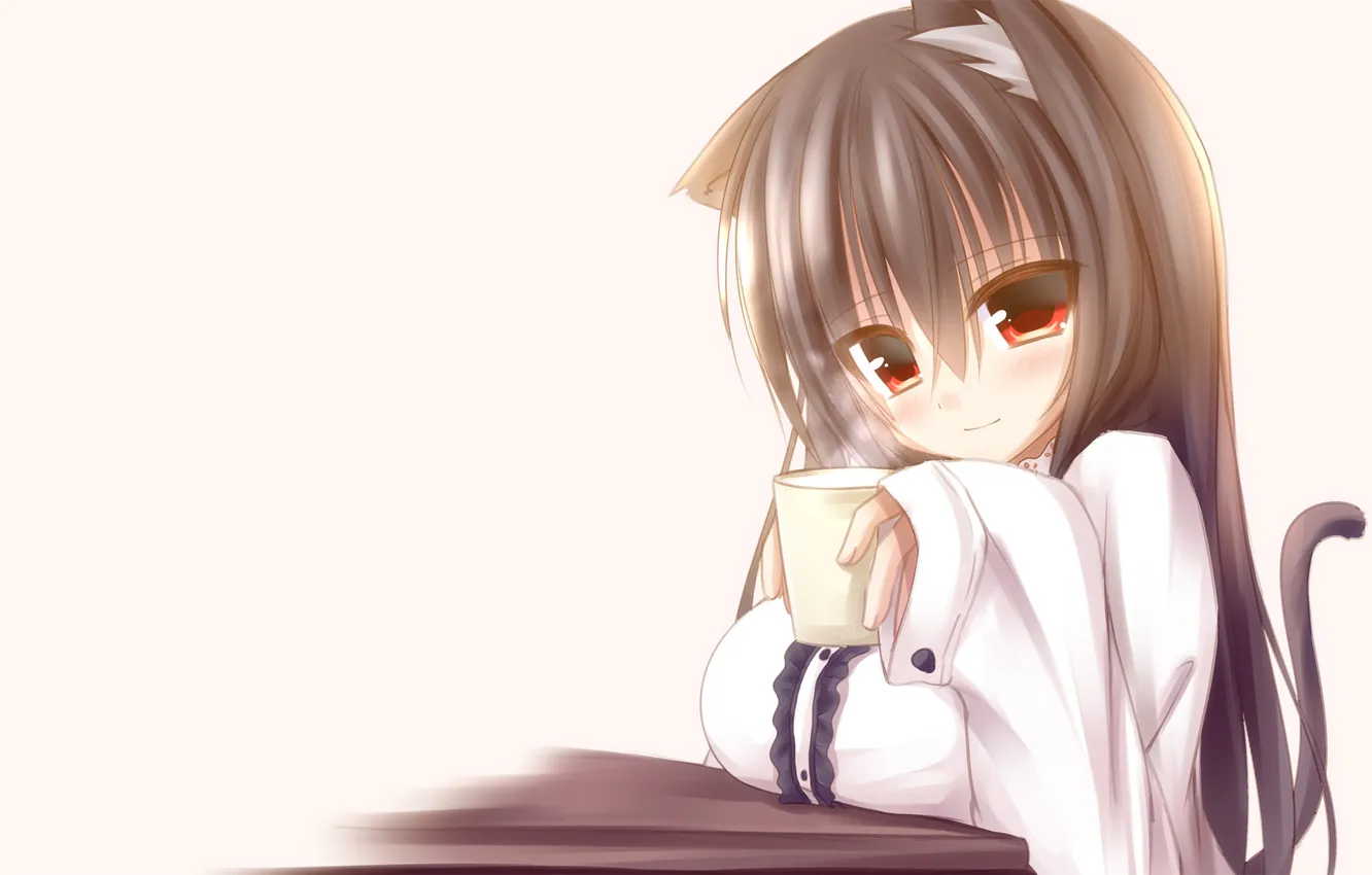 Photo wallpaper girl, hot, art, pair, mug, white background, drink, ears