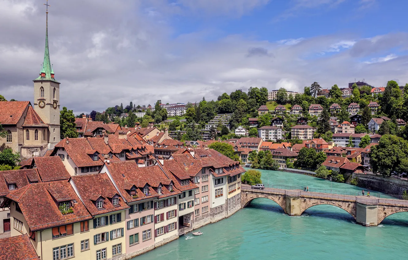 Photo wallpaper bridge, river, building, Switzerland, Switzerland, Bern, Bern, Aare river
