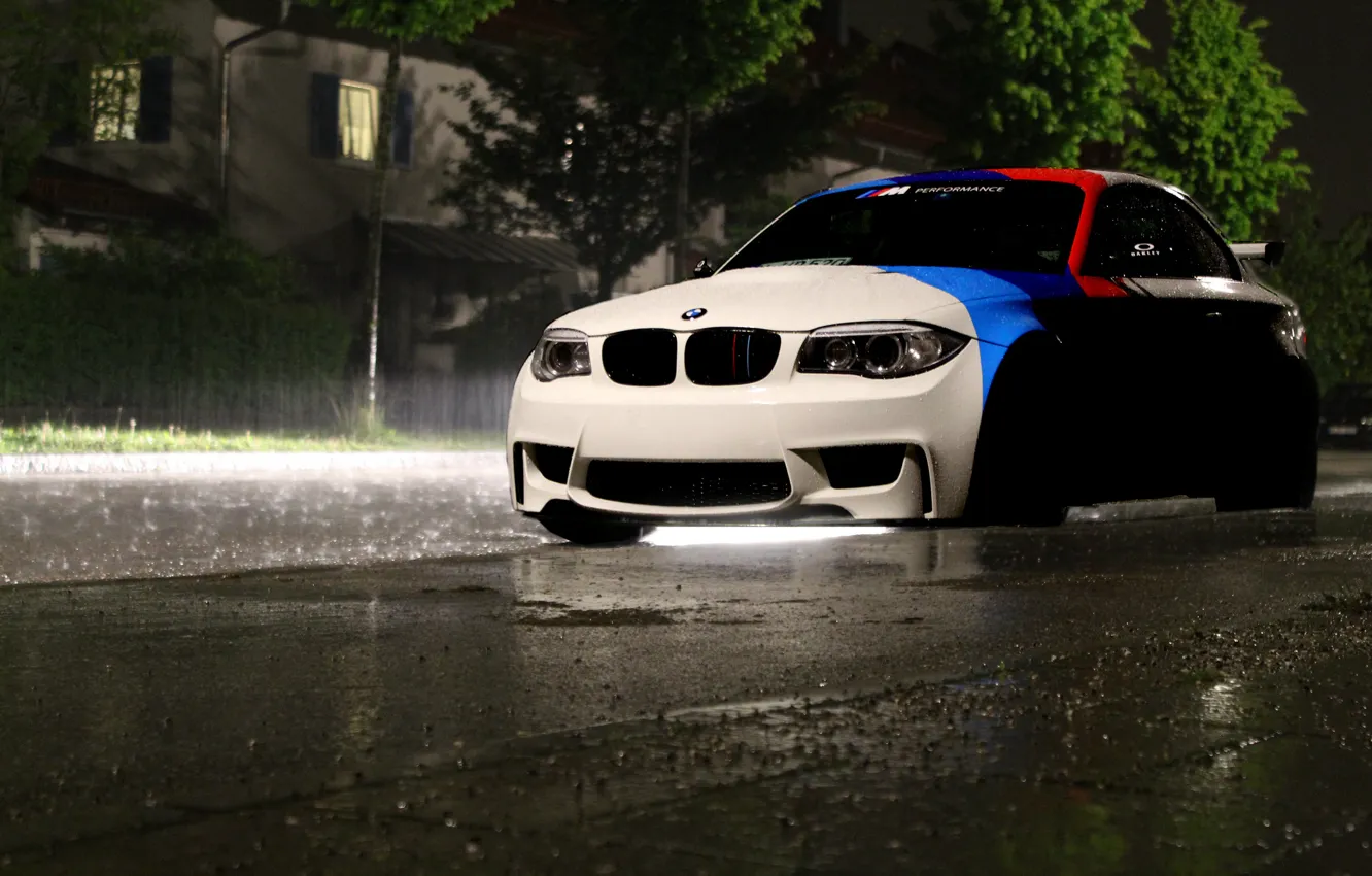 Photo wallpaper BMW, light, rain, Coupe, night, front