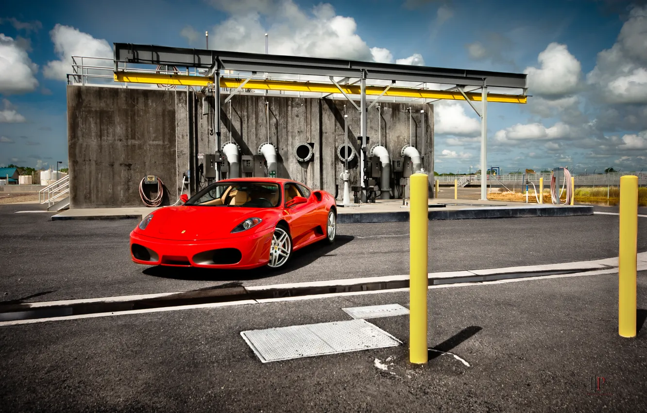 Photo wallpaper red, pipe, the building, red, ferrari, Ferrari, front view, f430