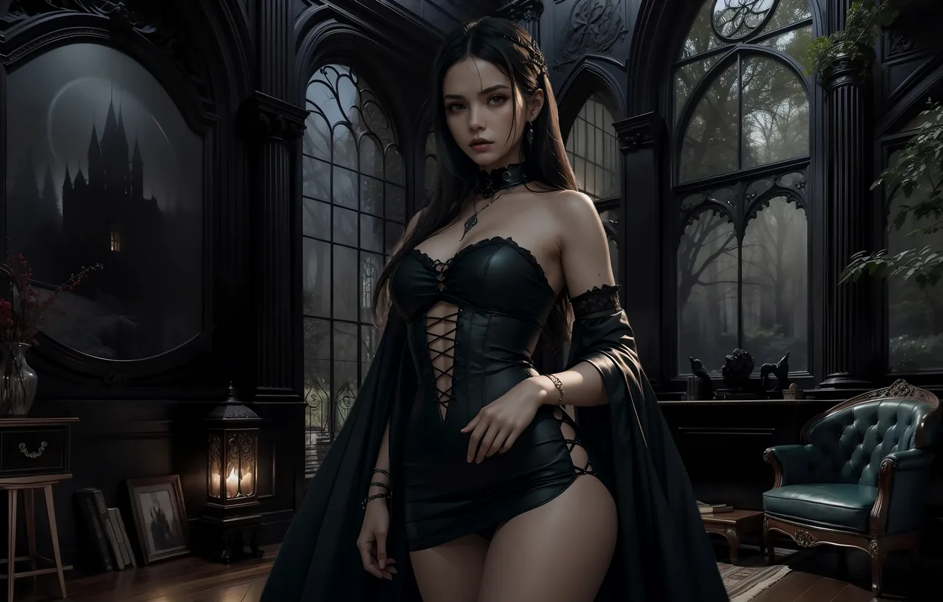 Photo wallpaper girl, brunette, Gothic, AI Art