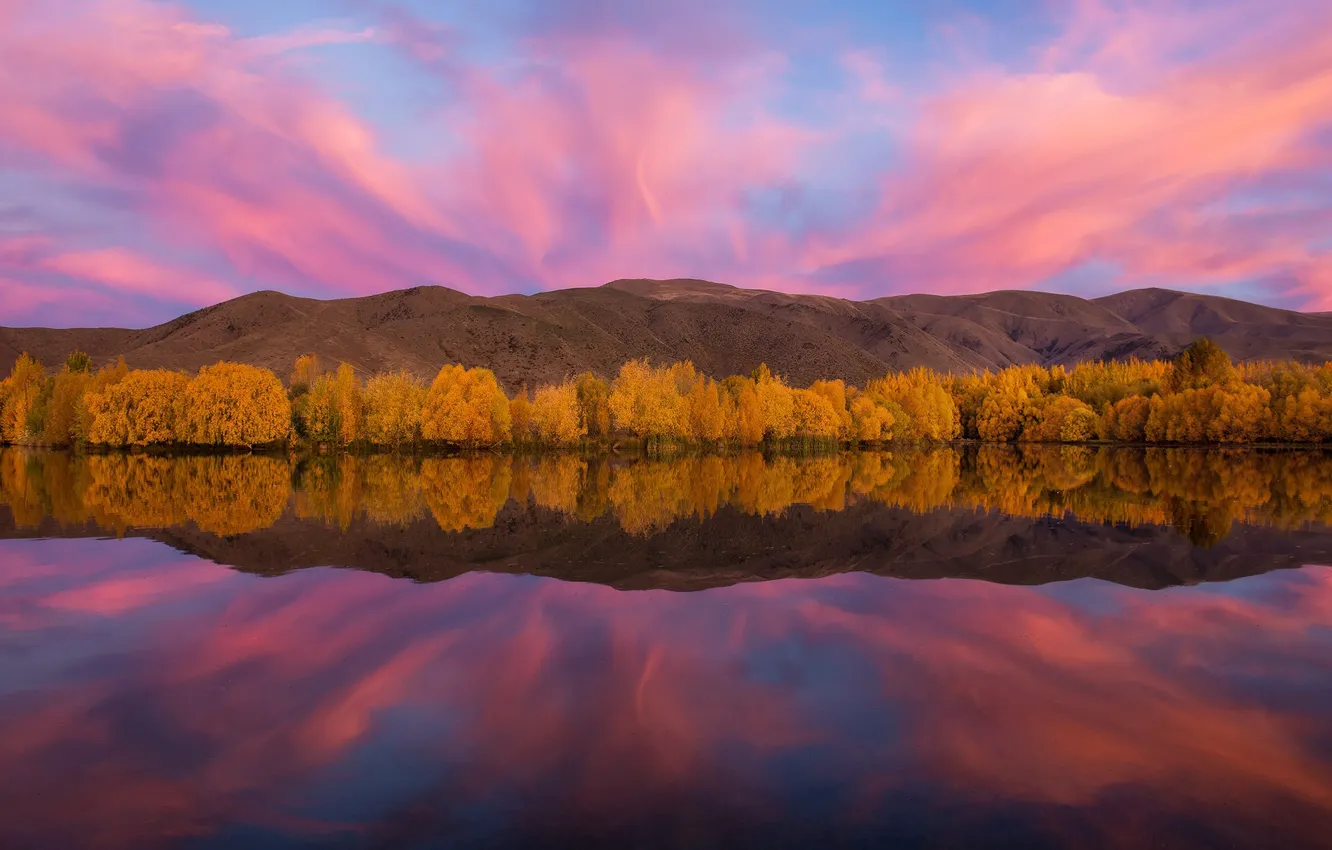 Photo wallpaper autumn, the sky, lake, reflection, river, paint