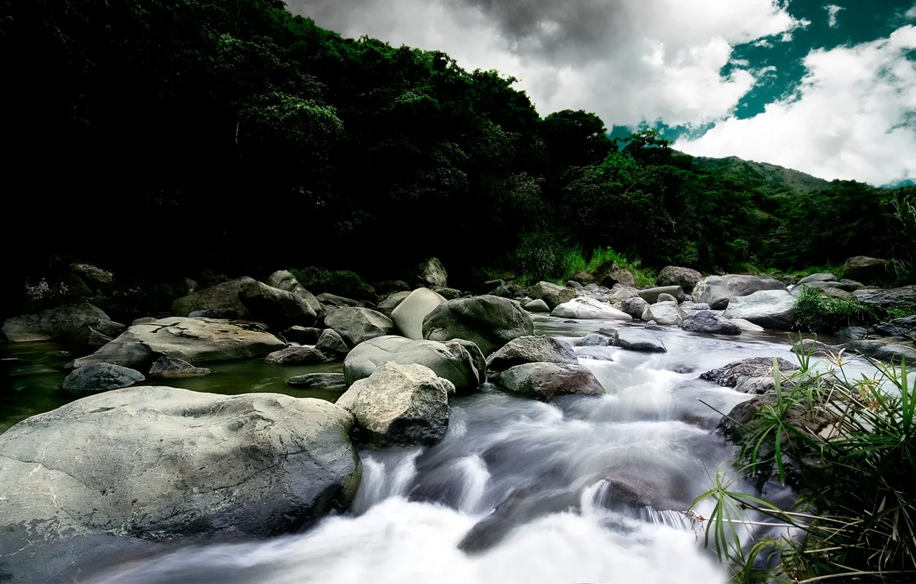 Photo wallpaper river, stones, for