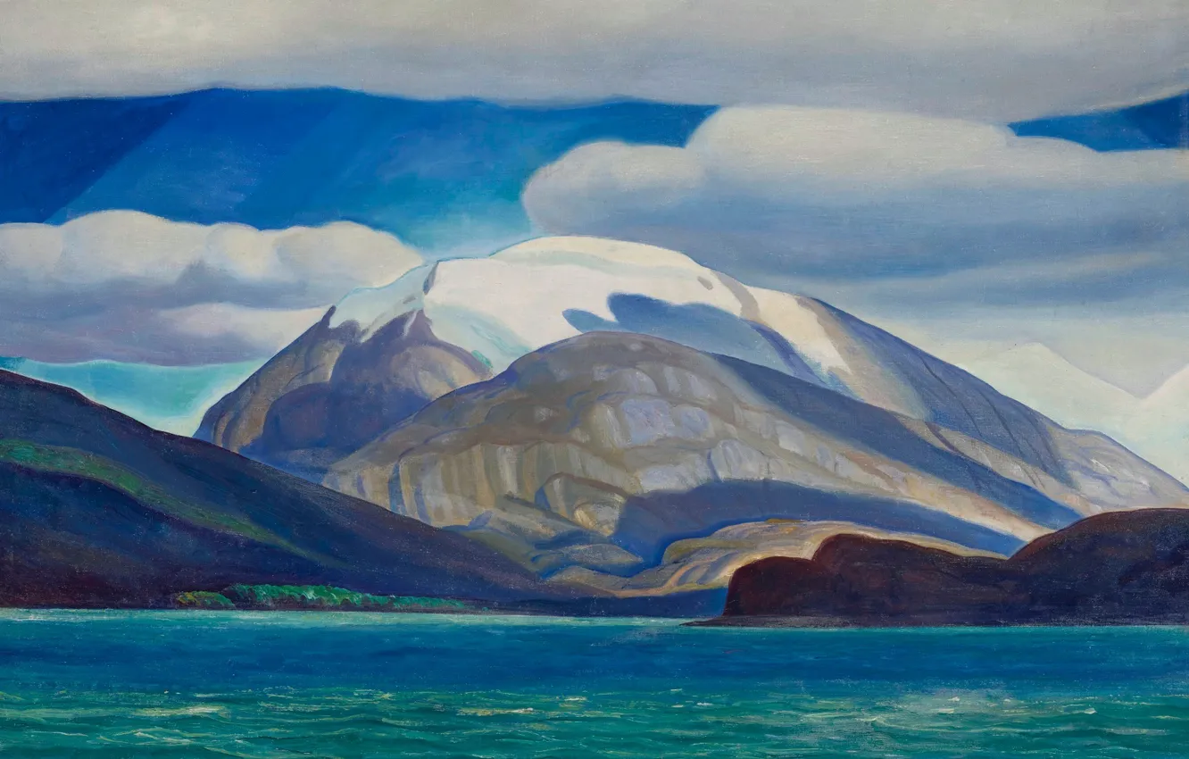 Photo wallpaper sea, landscape, mountains, nature, picture, Rockwell Kent, Rockwell Kent, The Land Of Fire. South America