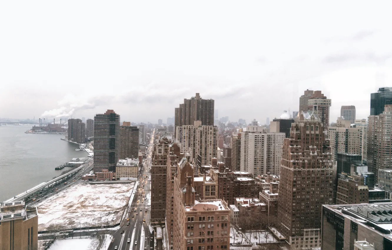 Photo wallpaper USA, United States, Manhattan, NYC, New York City, winter, skyscraper, snow