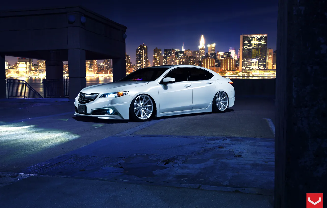 Photo wallpaper Car, White, Tuning, Acura, Vossen, Wheels, TLX, Nigth