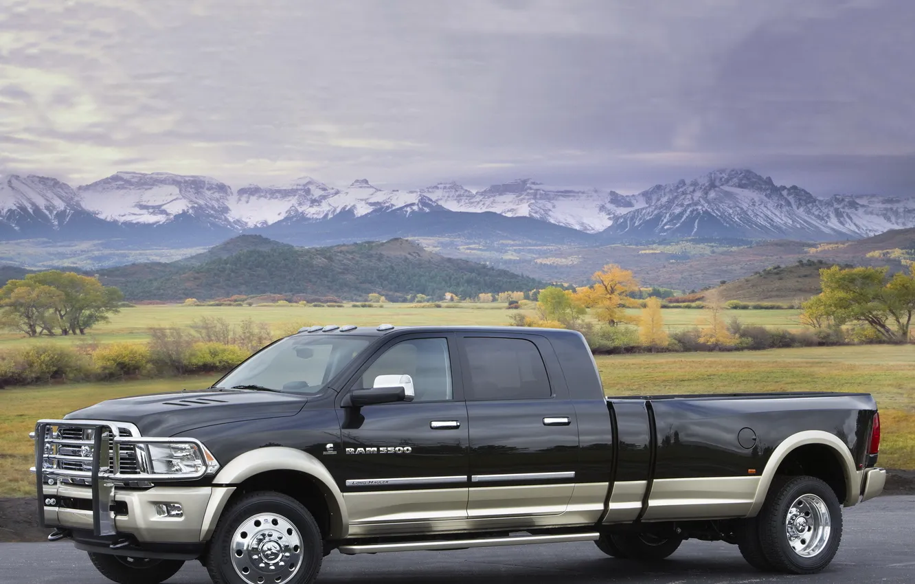 Photo wallpaper landscape, mountains, nature, Dodge, Dodge, pickup, view, Ram