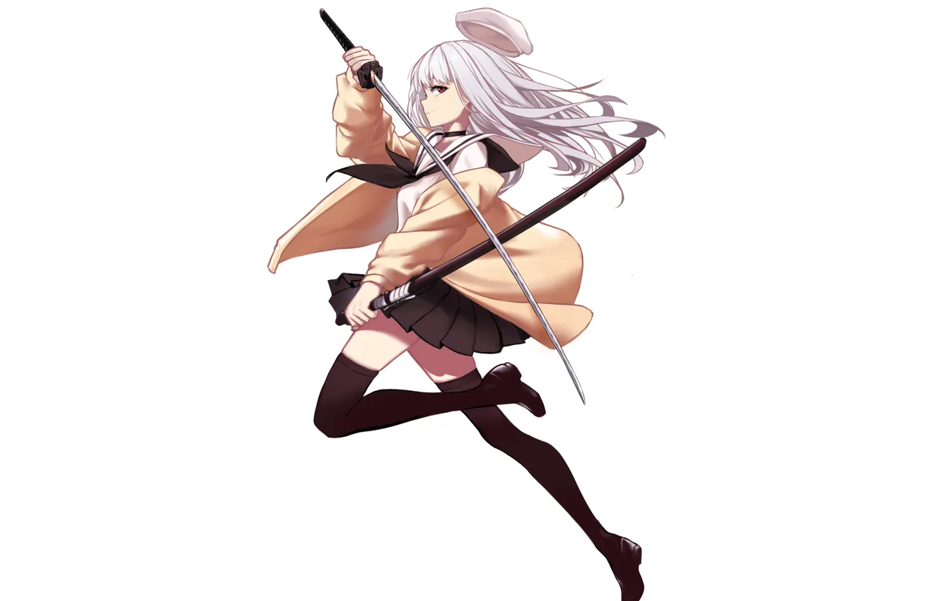 Photo wallpaper girl, jump, sword