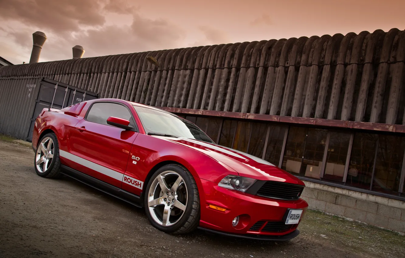 Photo wallpaper Mustang, Ford, red, 2011, Roush, Stage