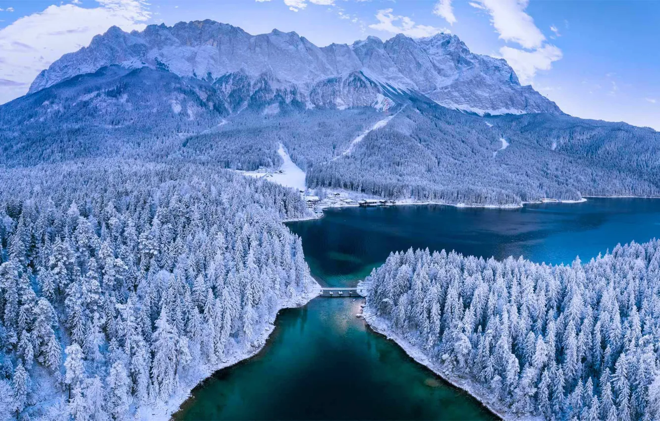 Photo wallpaper winter, Germany, Bayern, the eibsee lake, the Zugspitze