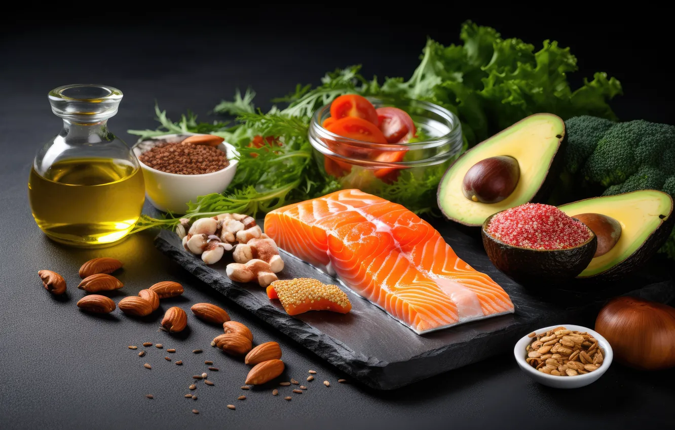 Photo wallpaper food, fish, red fish, AI art, fillet of fish, neural network