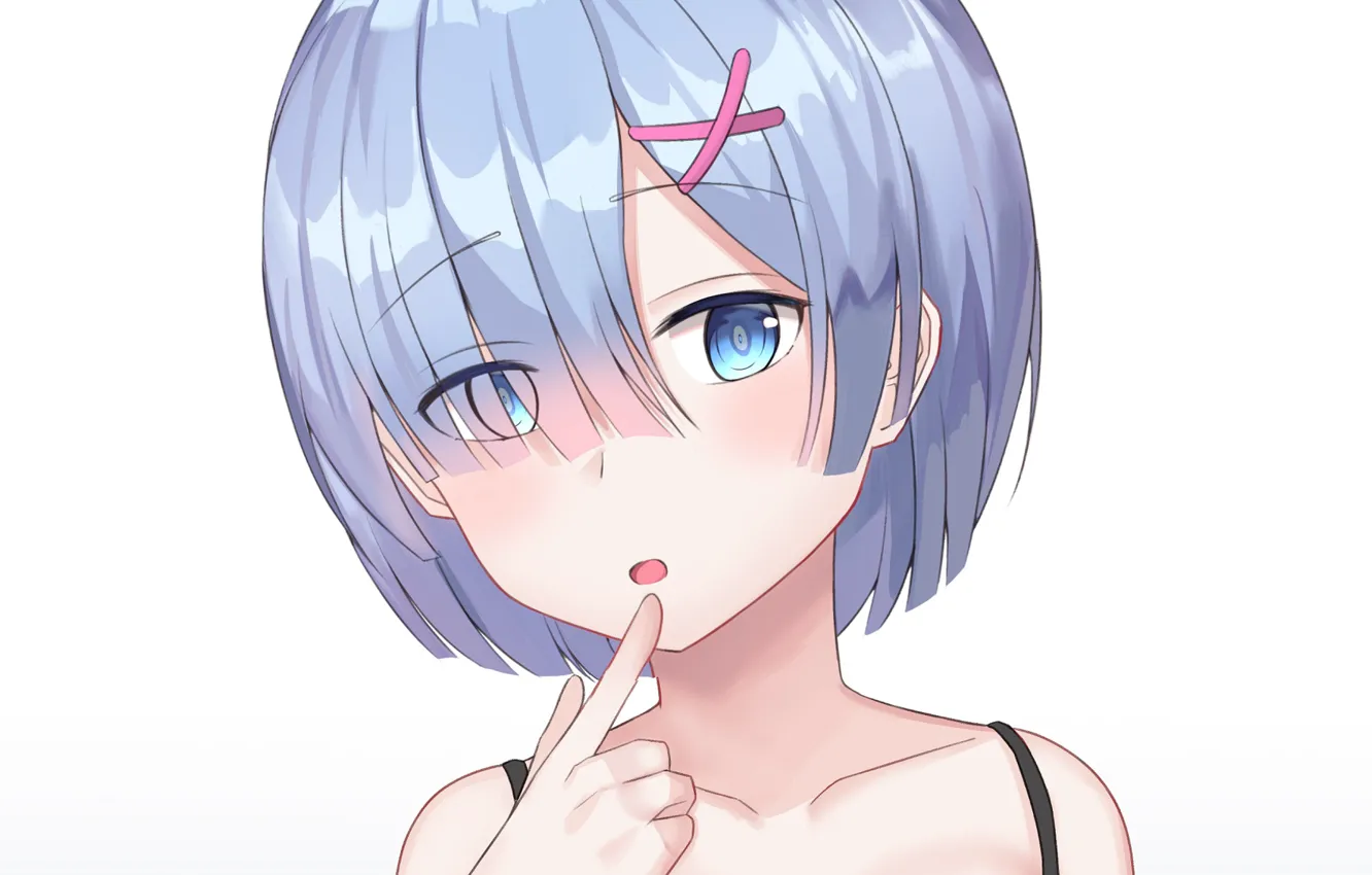 Photo wallpaper girl, white background, blue hair, re zero kara hajime chip isek or seikatsu, From scratch, …