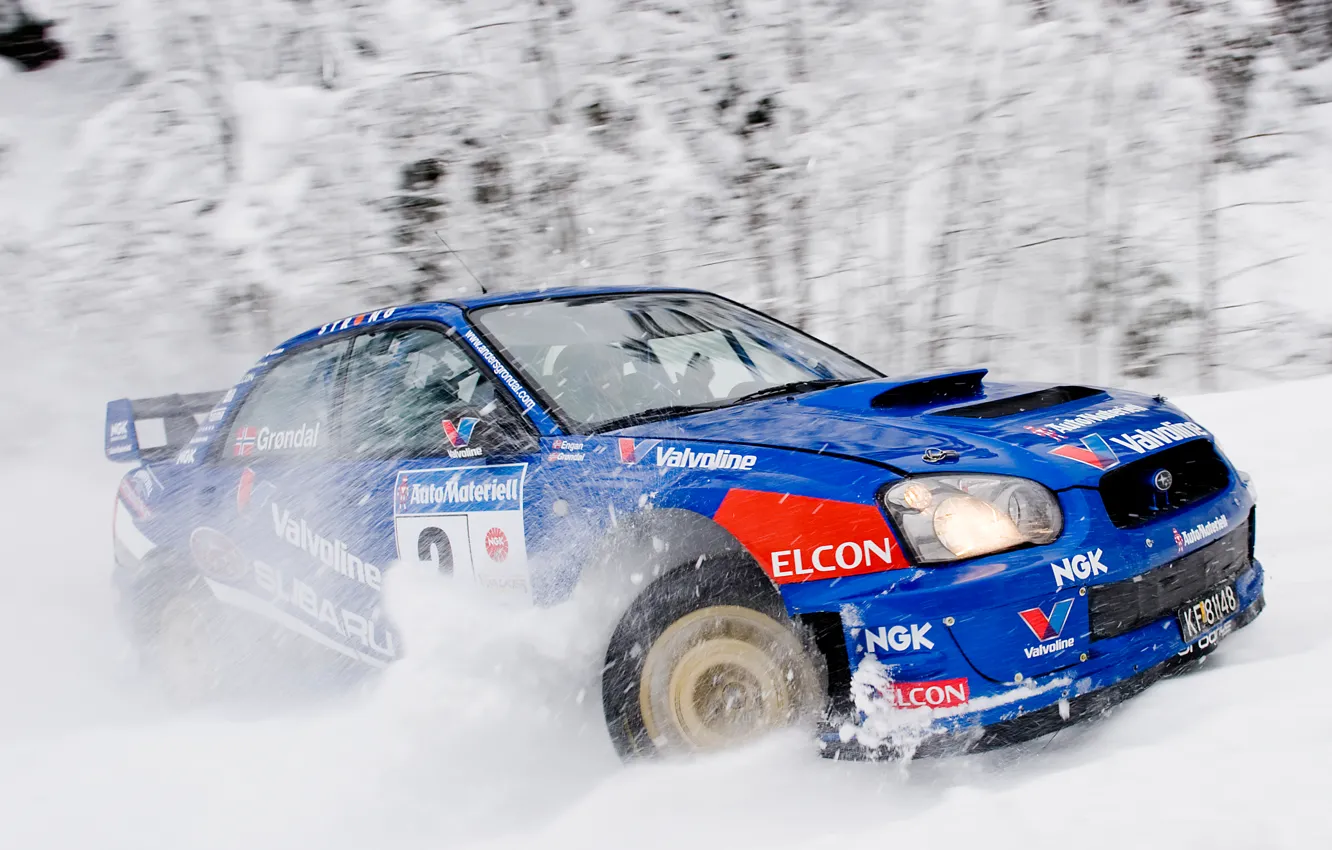 Photo wallpaper Winter, Auto, Blue, Subaru, Impreza, Snow, Sport, Machine