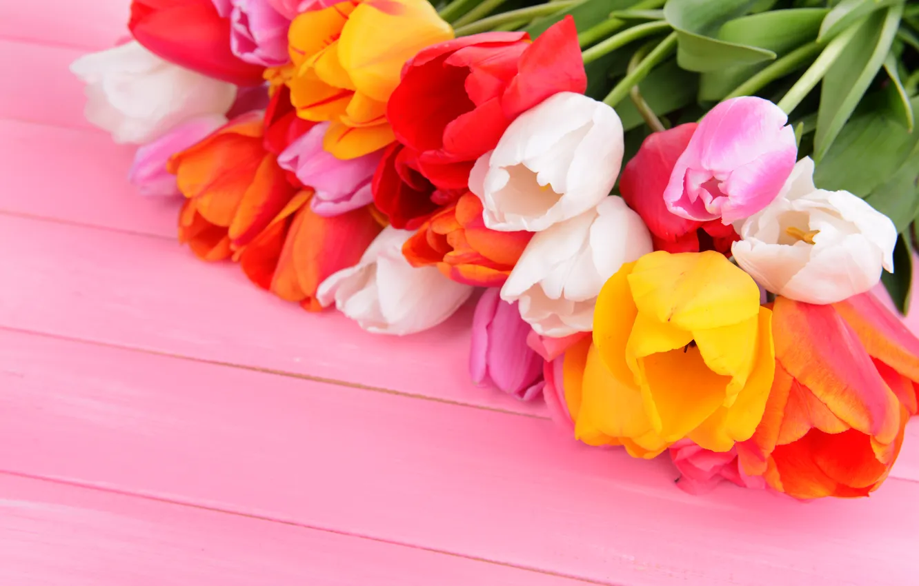 Photo wallpaper flowers, bouquet, colorful, tulips, flowers, tulips, spring, with love