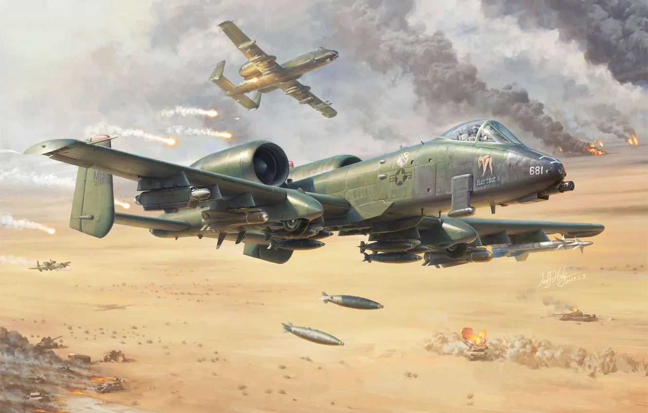 Photo wallpaper USA, attack, the war in Iraq, US Airforce, Jeff Holly, A-10A Thunderbolt II Close Air …