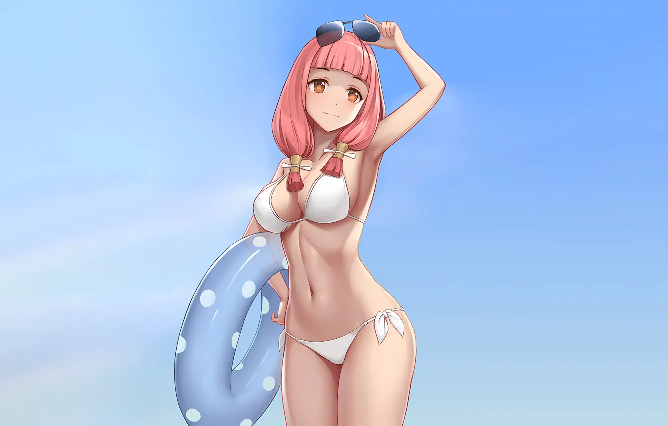 Photo wallpaper girl, sexy, cleavage, long hair, brown eyes, boobs, anime, beautiful