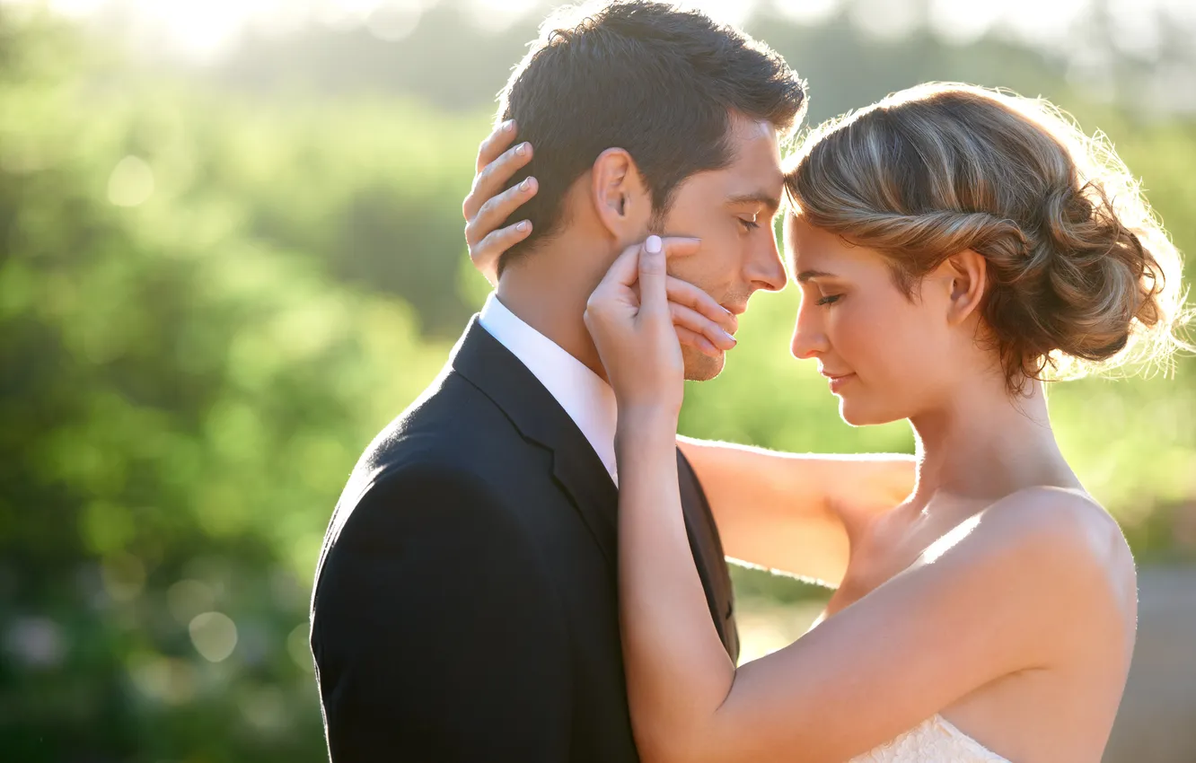 Photo wallpaper girl, tenderness, hairstyle, blonde, touch, the bride, the groom