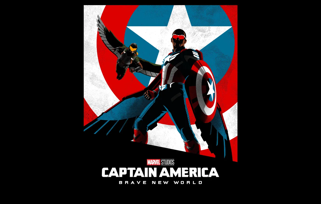 Photo wallpaper art, black background, poster, comic, Captain America, MARVEL, Anthony Mackie, Anthony Mackie