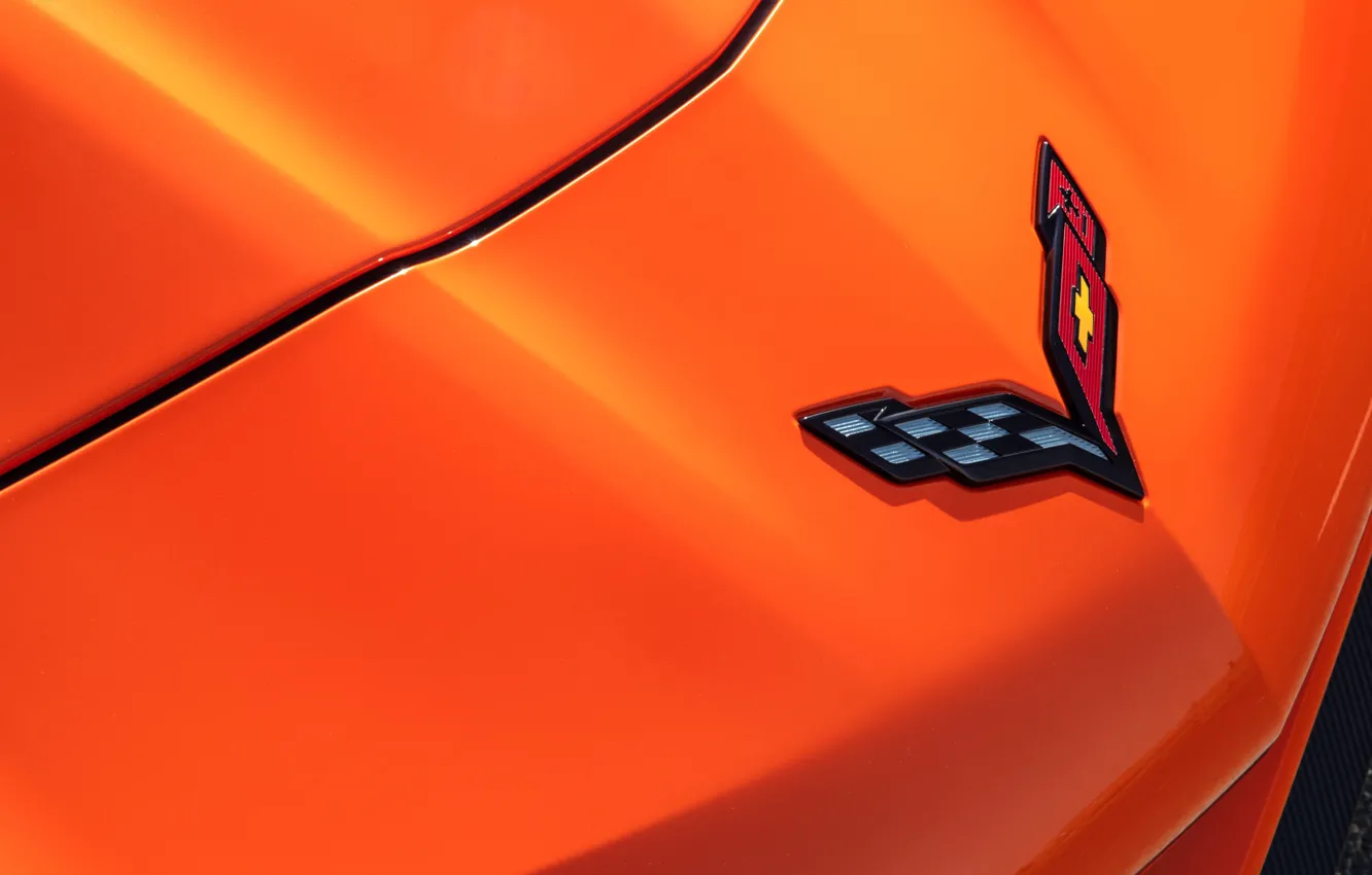 Photo wallpaper orange, Corvette, Chevrolet, emblem, ZR1, 2019