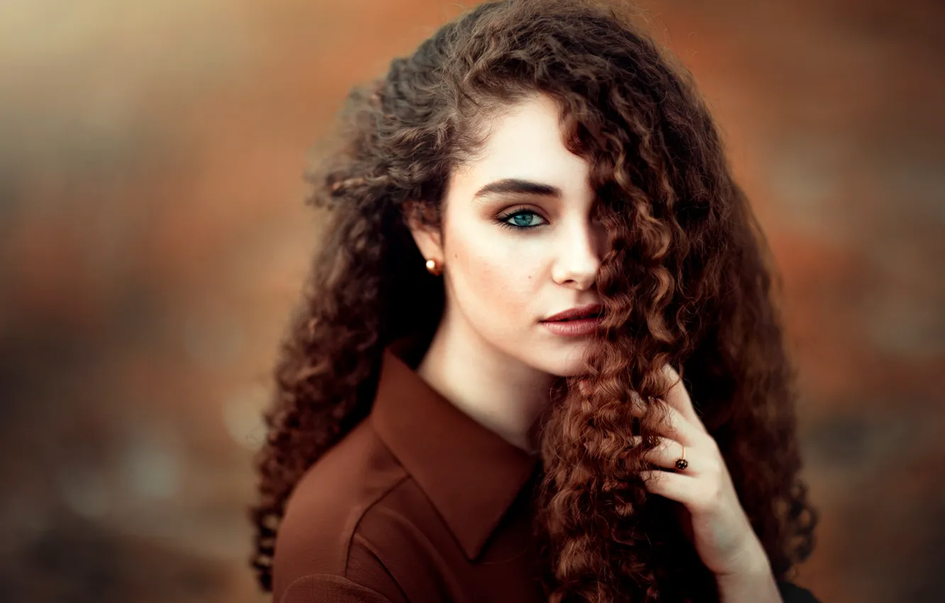 Photo wallpaper look, girl, face, pose, portrait, hands, makeup, brown hair