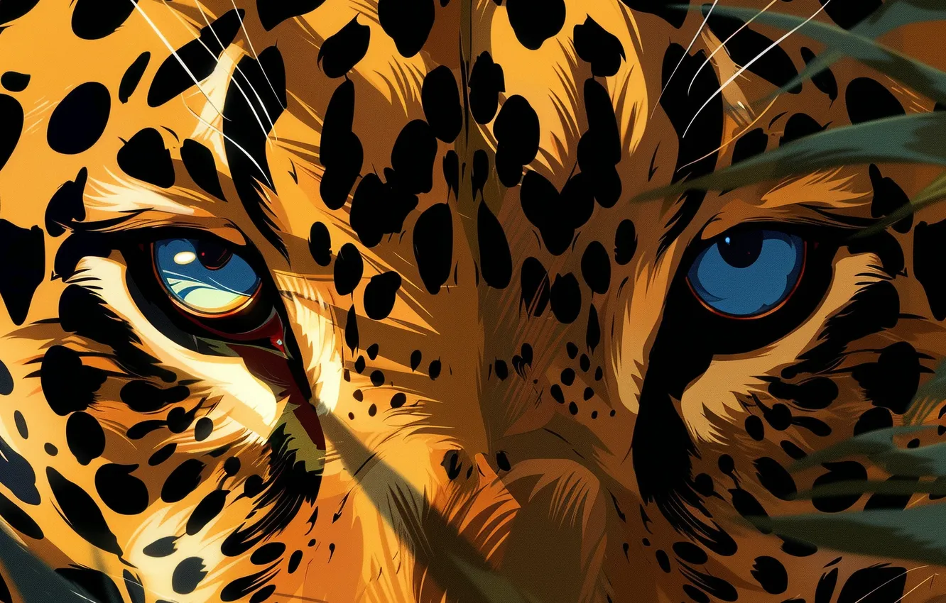 Photo wallpaper Jaguar, Eyes, Face, Predator, Art, Digital art, Big cat, Closeup