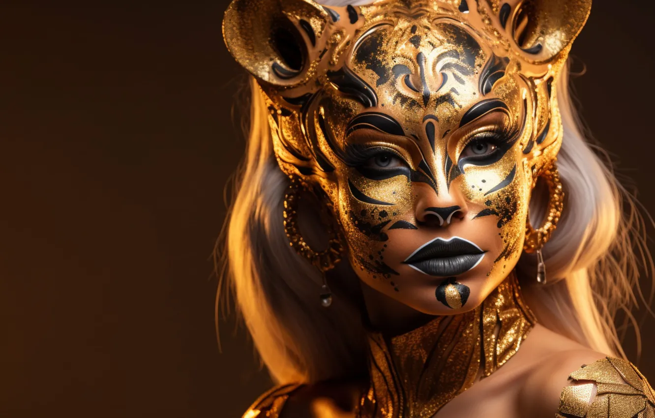 Photo wallpaper look, girl, light, decoration, face, pose, style, gold