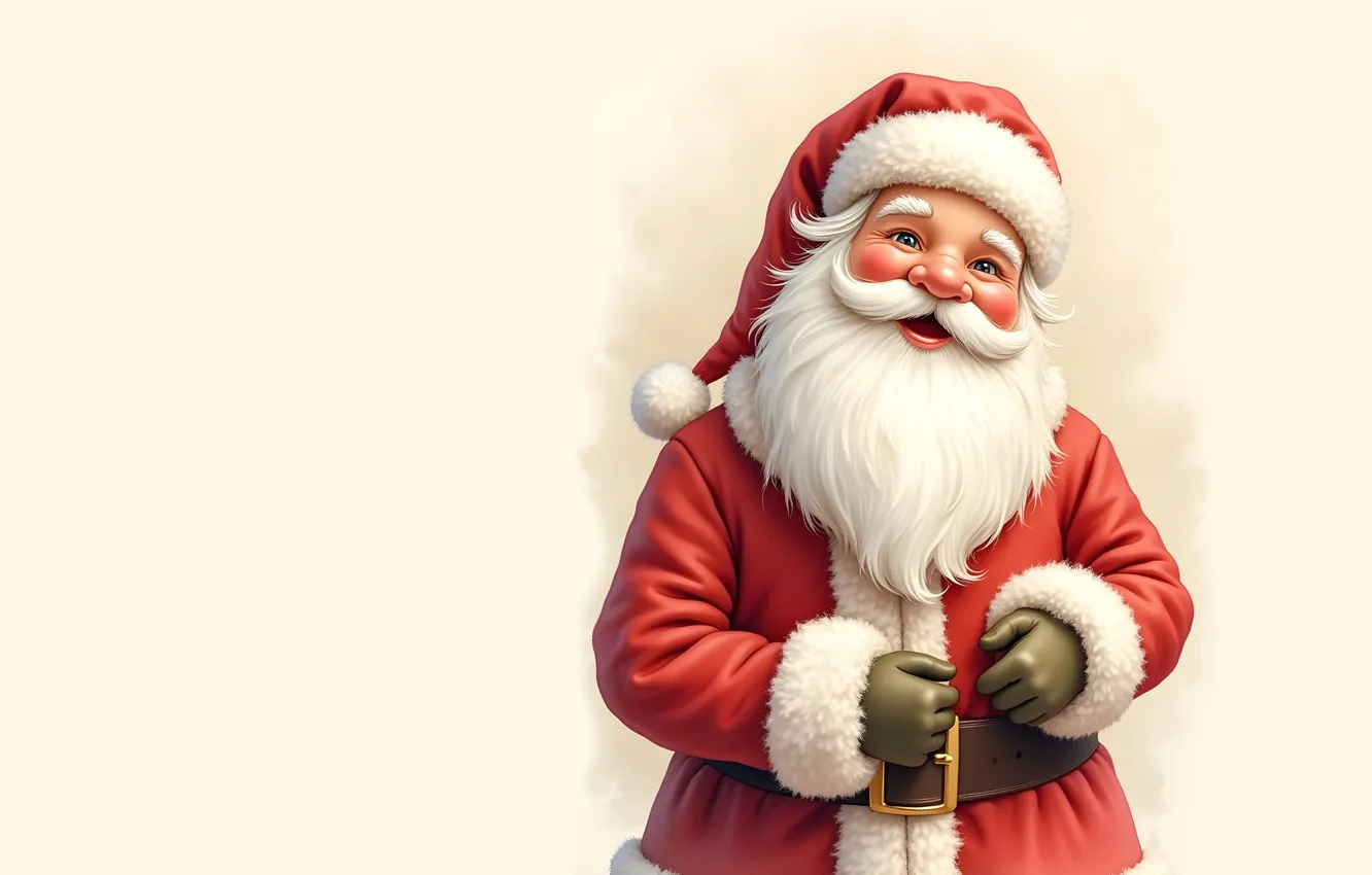 Photo wallpaper new year, Christmas, Santa Claus, Santa Claus, beige background, clean space, AI art, neural network
