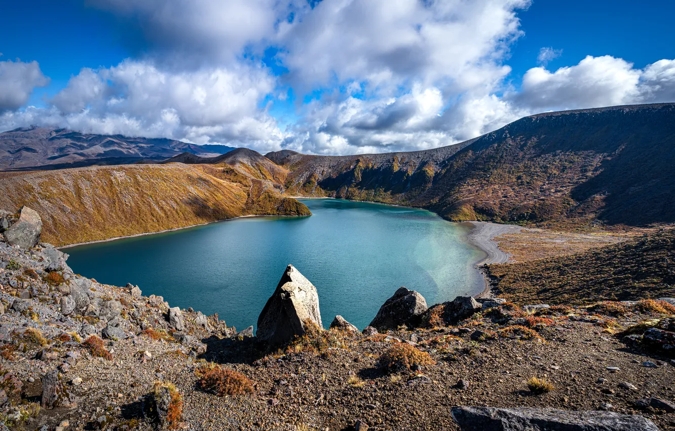 Photo wallpaper clouds, mountains, lake, New Zealand, Tama lake