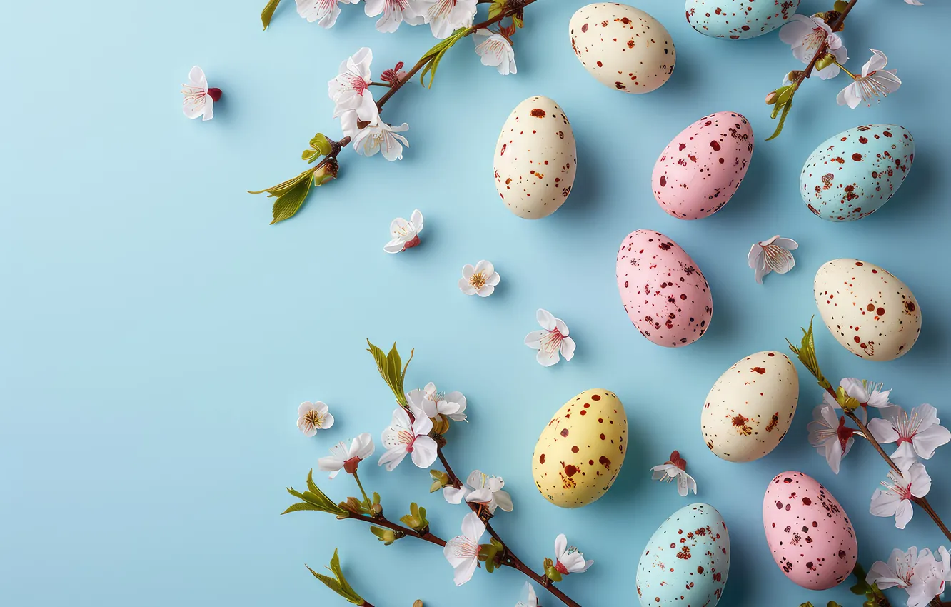 Photo wallpaper flowers, eggs, spring, colorful, Easter, flowers, spring, Easter