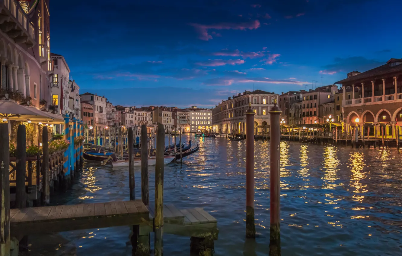 Photo wallpaper lights, home, the evening, Italy, Venice, channel