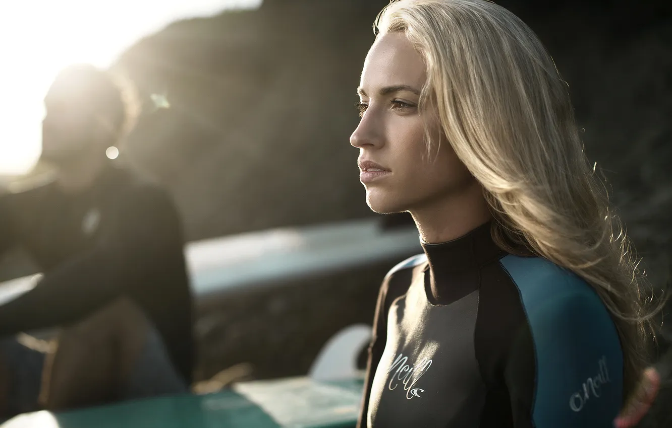 Photo wallpaper girl, surfer, blonde, surfing, profile