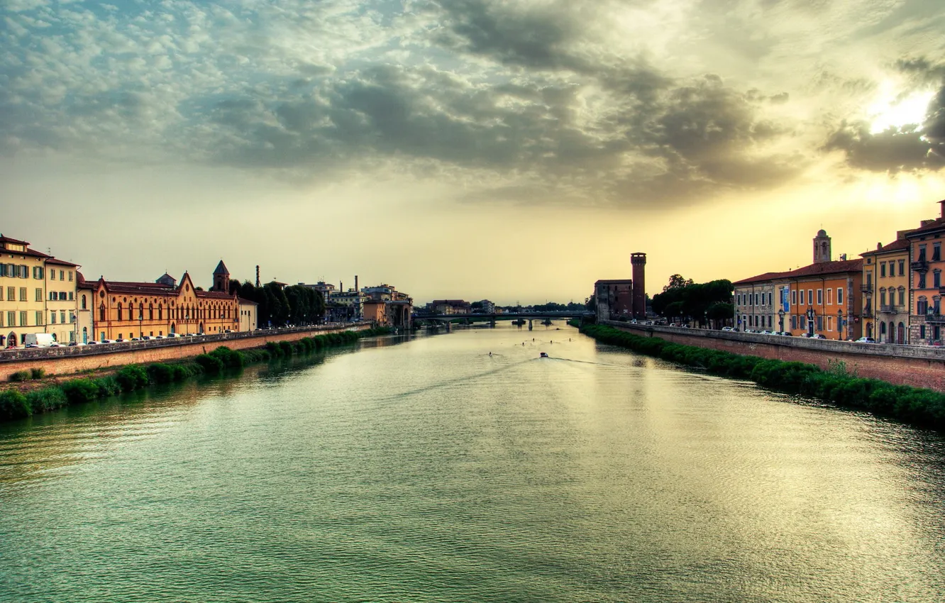 Photo wallpaper the sky, the city, river, Wallpaper, home. bridge