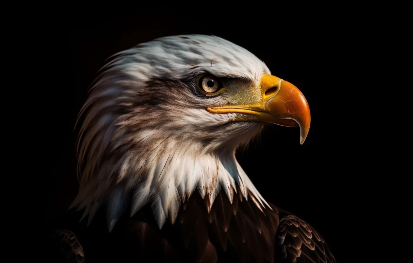 Photo wallpaper Black background, Predator, Side, Digital art, Bald eagle, Eagle, Closeup, A bird of prey