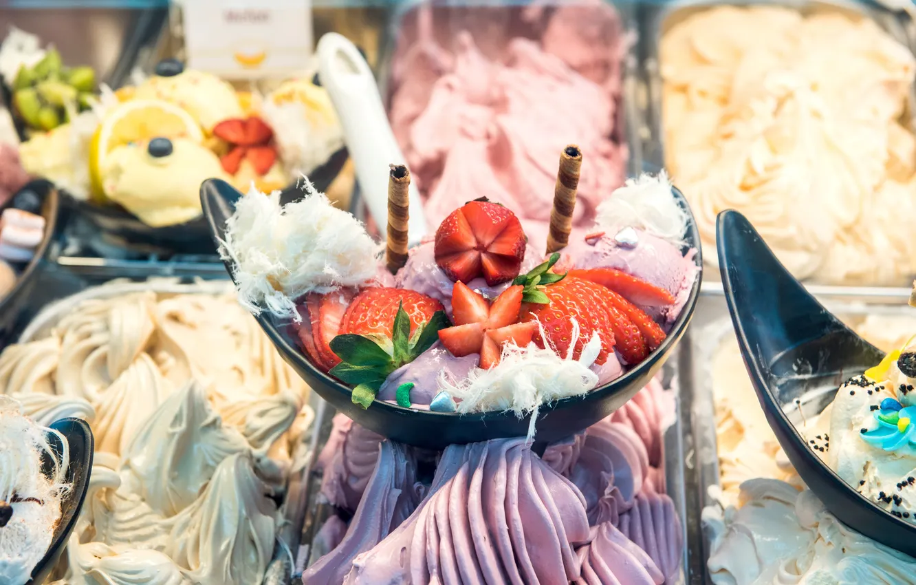 Photo wallpaper colorful, Frozen, ice, food, fruit, chocolate, cream, dessert