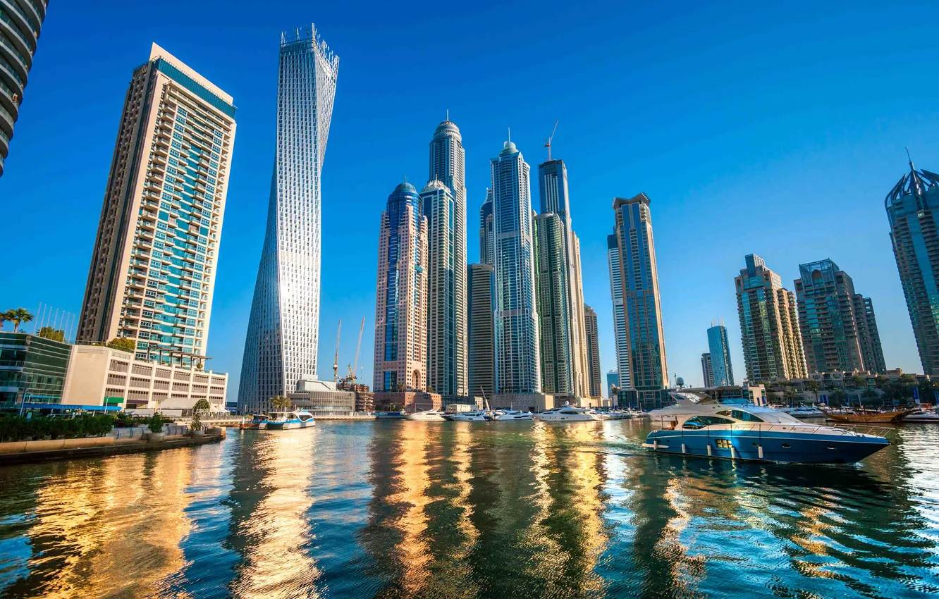 Photo wallpaper dusk, dubai, east, holiday, downtown, futuristic, emirates, illuminated