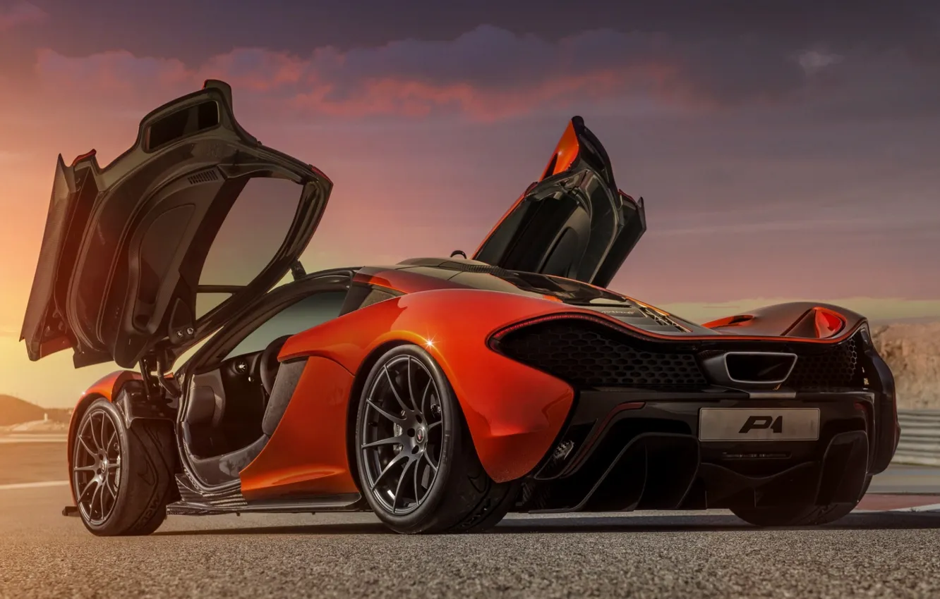 Photo wallpaper Concept, orange, background, McLaren, door, the concept, supercar, rear view