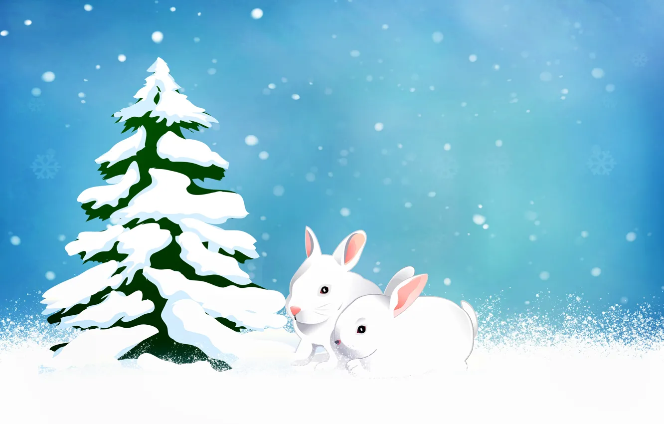 Photo wallpaper winter, snow, pose, holiday, graphics, two, tree, new year