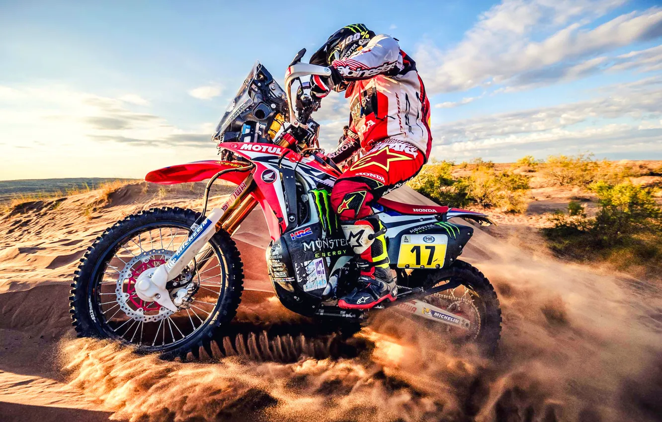 Photo wallpaper sand, sport, speed, Moto, motorcycle, Honda, racer, Rally