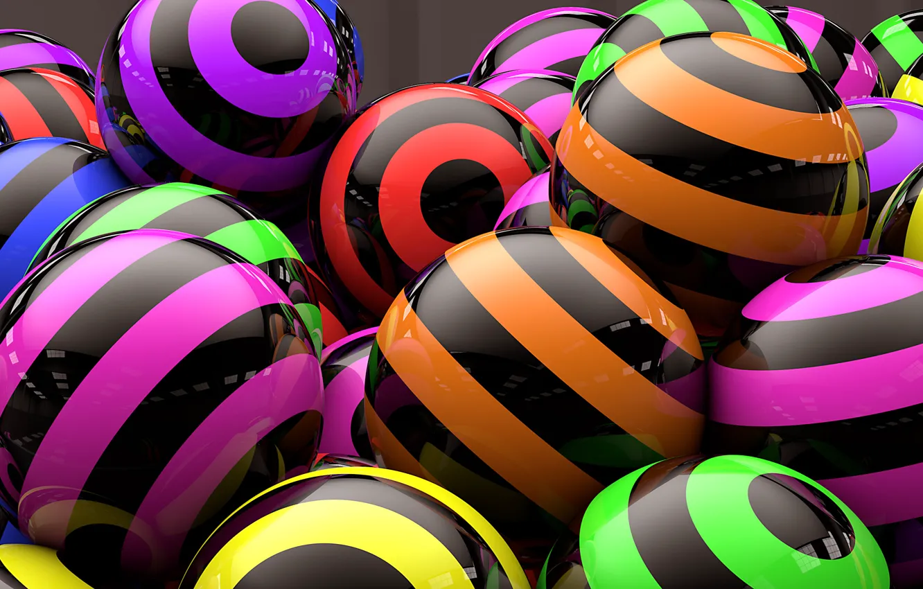 Photo wallpaper balls, strip, rendering, colorful