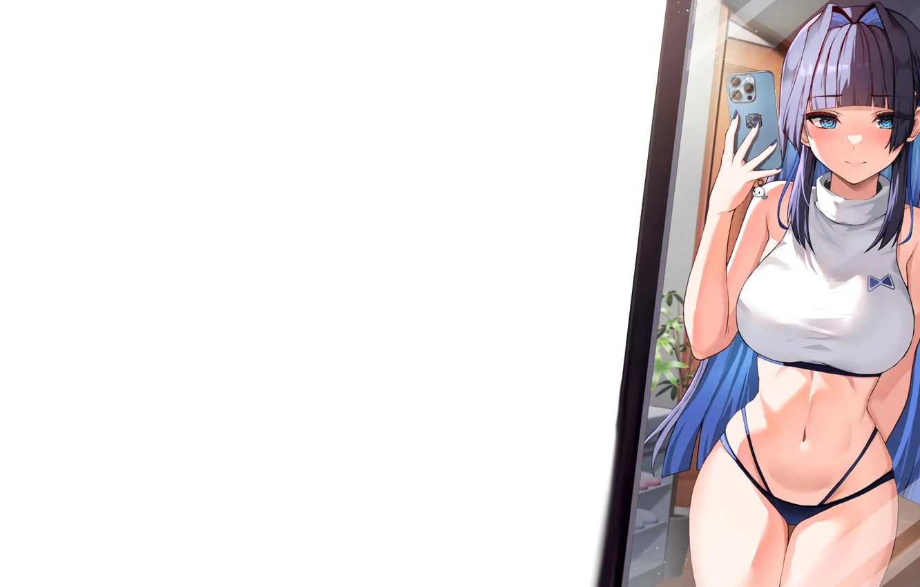 Photo wallpaper girl, hot, sexy, boobs, anime, babe, mirror, oppai