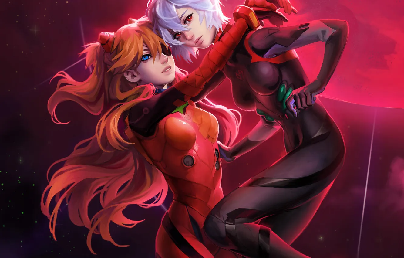 Photo wallpaper anime, Rei Ayanami, Asuka Langley Sohryu