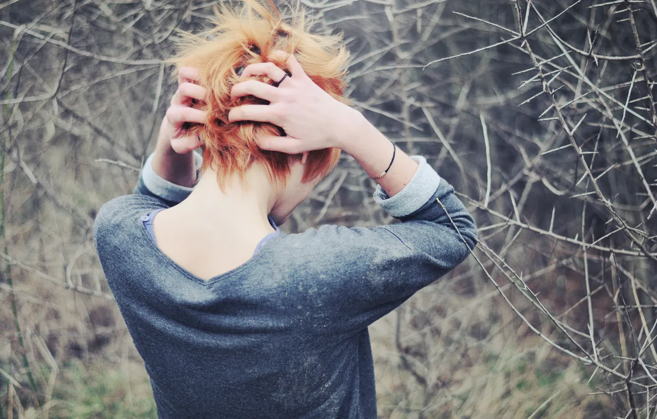 Photo wallpaper girl, branches, redhead