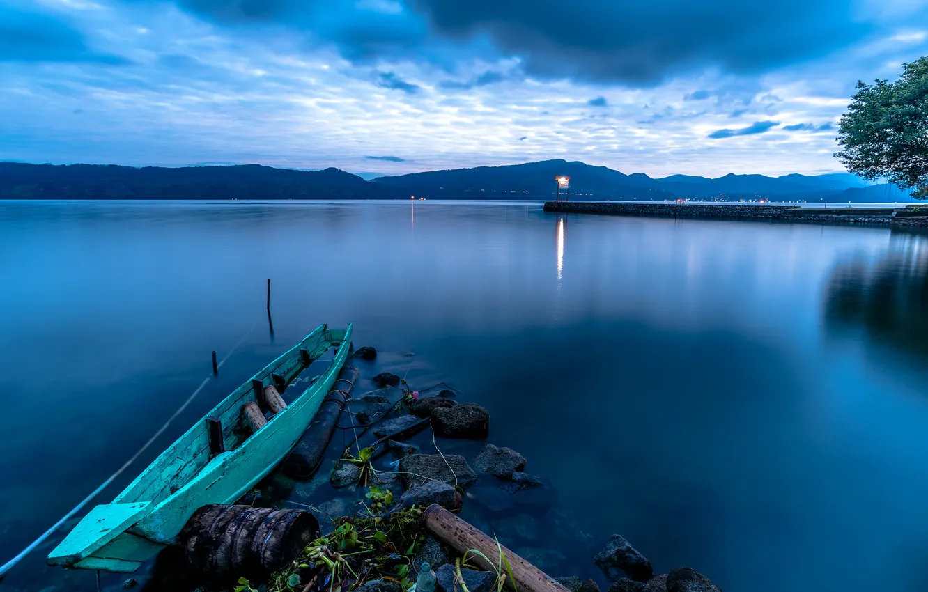 Photo wallpaper water, nature, lake, dawn, twilight, Lake Toba